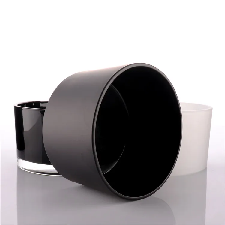 BOYE Wholesale Luxury Large Round Frosted Black Glass Candle Jar With Wooden Lids