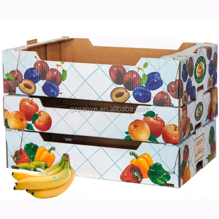
Wholesale 4C Printing Ink Banana Oriange Fruit Corrugated Carrying Carton Box with Die Cut Handle 
