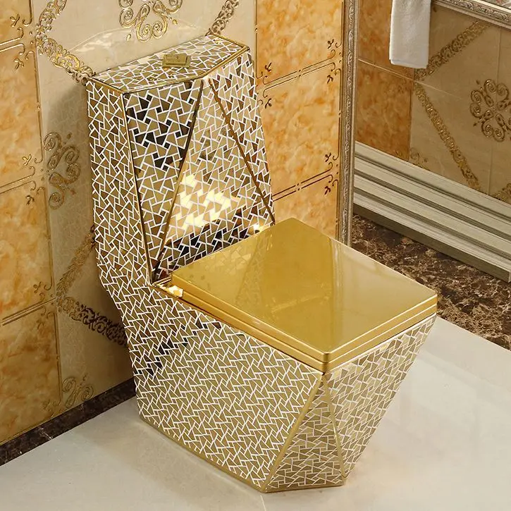 Ceramic Bathroom WC Toilet Seat Design Toilet Bowl Gold Colored One-piece Toilet