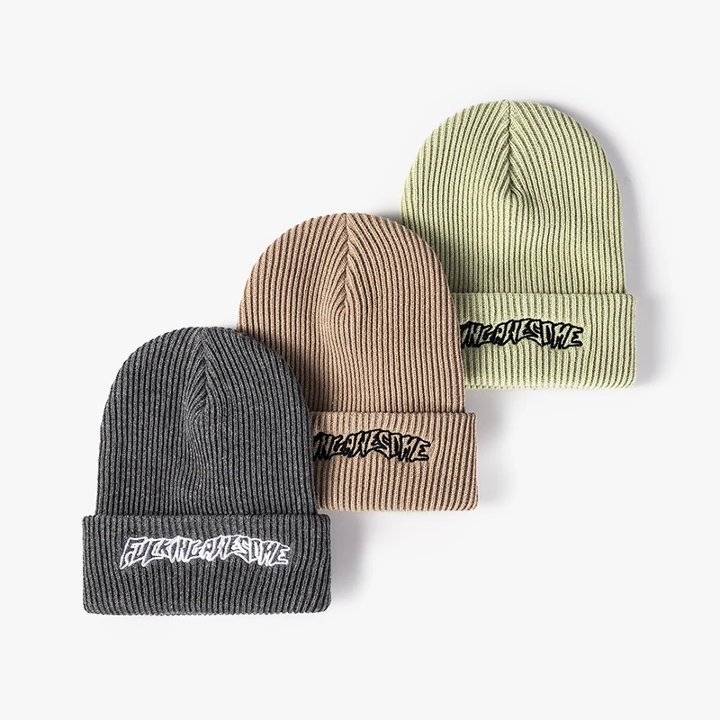 Hot selling new winter embroidered pattern knitted soft tweed beanie warm hat