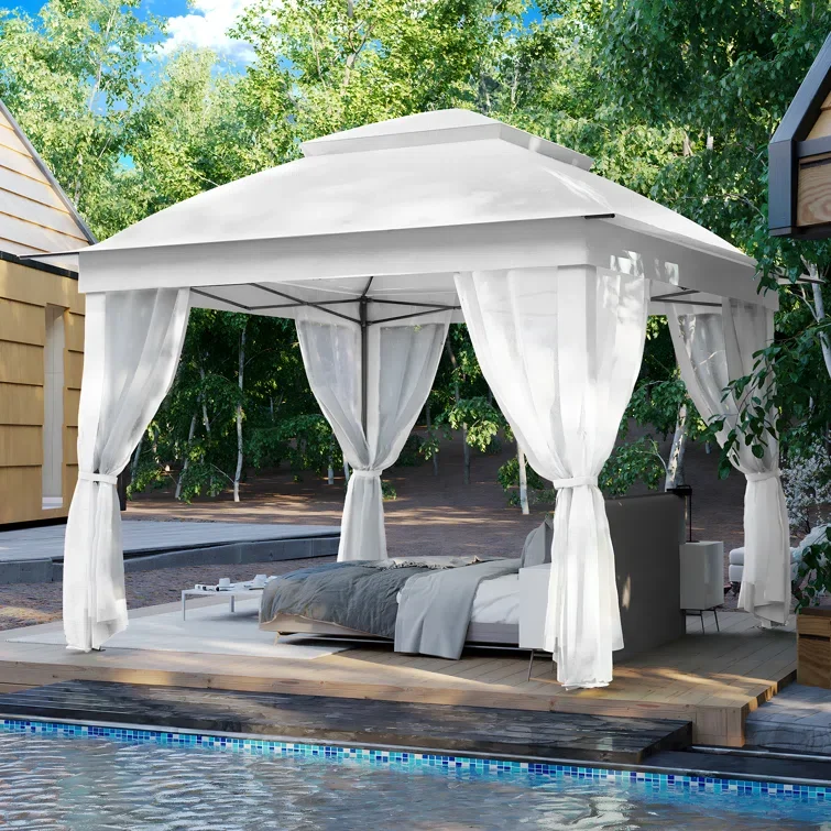 Outdoor Tent Pergola Aluminum Folding Gazebo Waterproof Soft Top Metal Frame Gazebo Outdoor Pop up Gazebo with Net Walls
