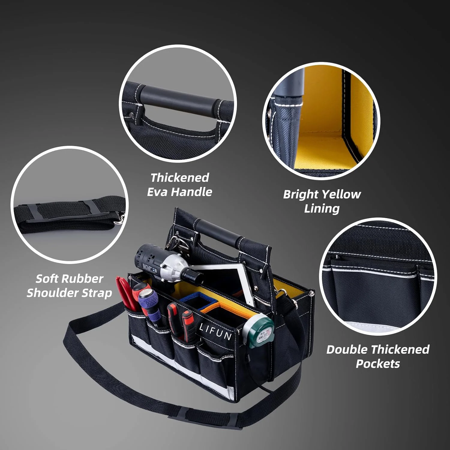 Small Open Top Tool Bag, Tool Tote Bag with Handle.18 Pockets Small Foldable Tool Bag Organizer