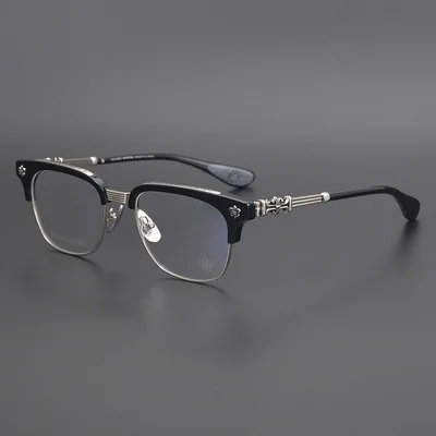 High Quality Handmade Carved Eyewear Pure Titanium Medium Gold Glasses Luxury Italian Acetate Half Frame Myopia Glasses Frame