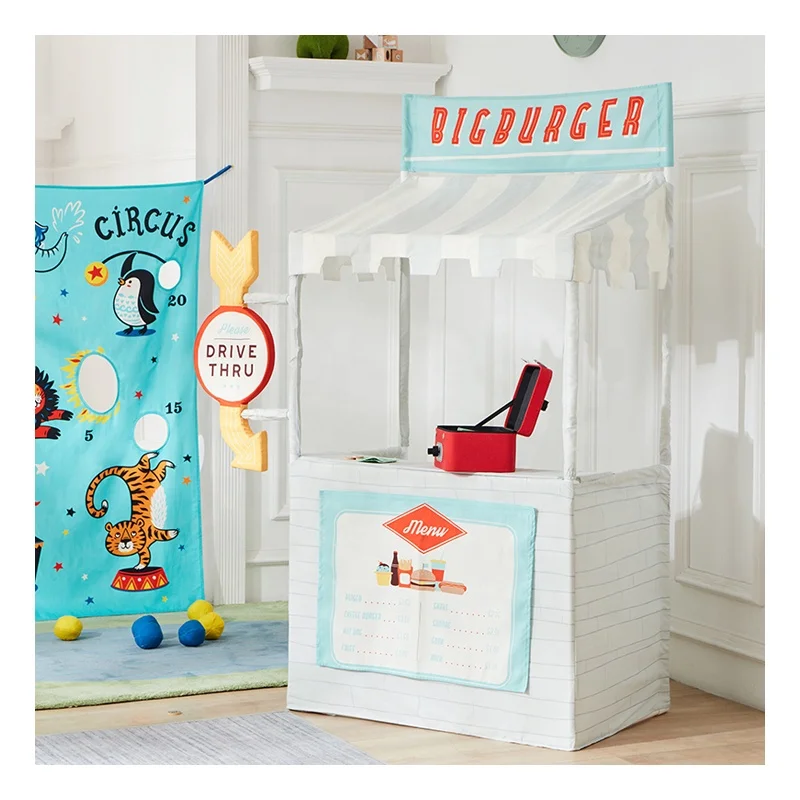 Asweets Indoor Kinder garten Kids Role Play Tent  ATM Burger Lemonade 3 In 1 Pretend Play Stand