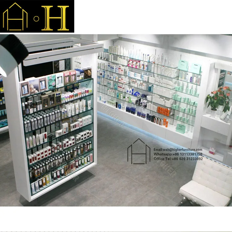 Customized Retail Pharmacy Shelves Rack Drugstore Display Shelf Shop Counter Design For Medical Store