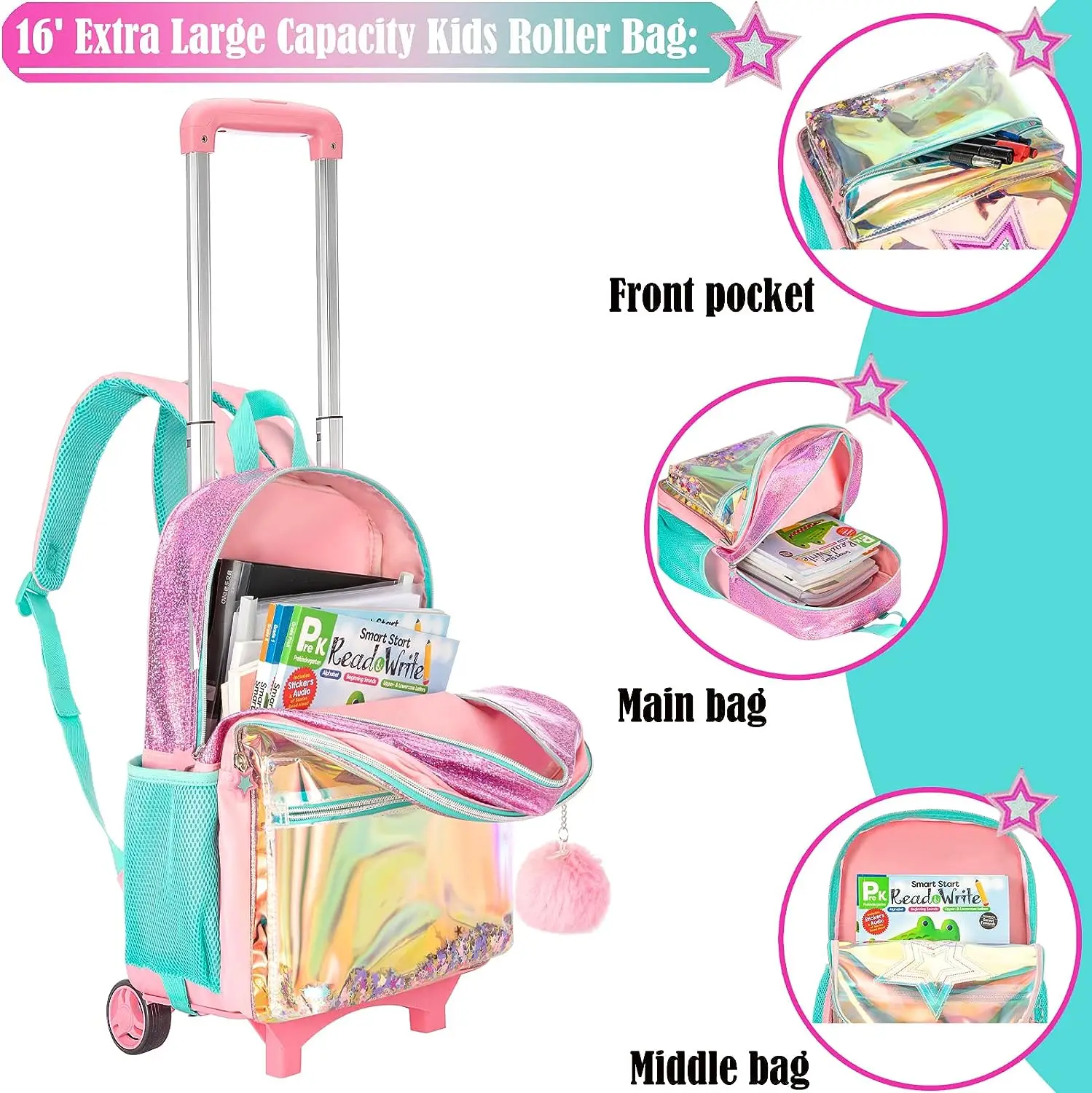 Kids Trolley Wheeled Backpack Set Children Backpack with Wheels Trolley School Bag School Rolling Backpack Bag For Girl Boy