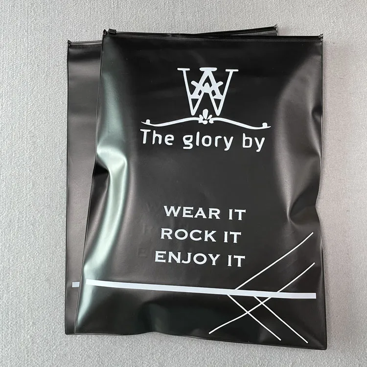Custom logo black pvc zip lock bag with gold logo printed Strong material plastic bag for clothes packaging poly zipper bag