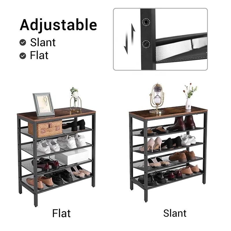 5-Tier Shoe Organizer Shelf,with Flat & Slant Adjustable Shelf, Sturdy and Stable shoe racks for home