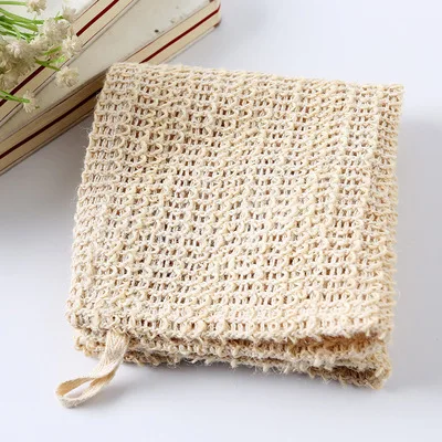 100% Organic Natural Sisal Exfoliating Skin Linen Hemp Cotton Cleaning Washcloth Handkerchief Bath Sisal Wash Cloth