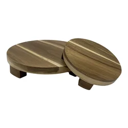 Acacia Wood Round Pedestal Display Plant Riser Stand