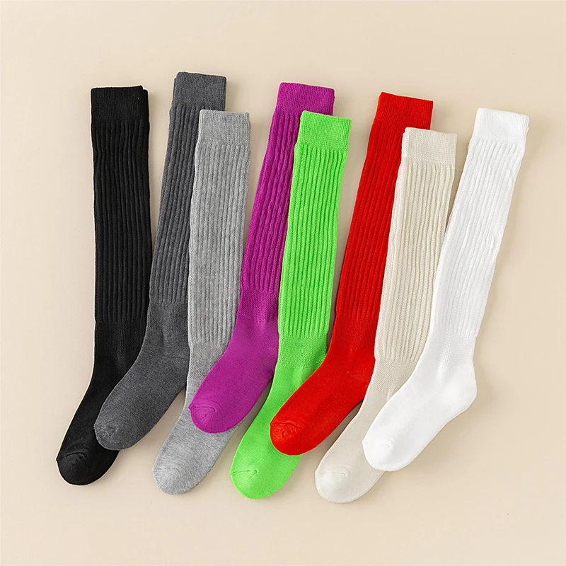Autumn Winter New Arrival Girls Fashion Socks Thick Terry Bottom Long Knee-High Warm Solid Candy Color Custom Women Slouch Socks
