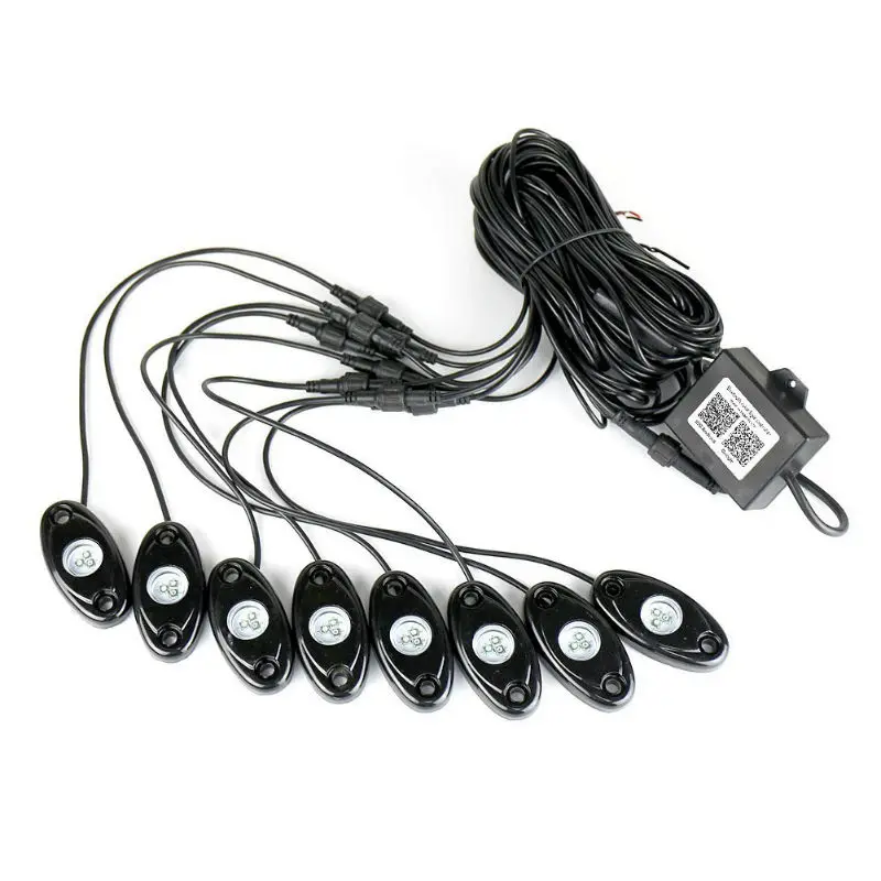 Комплект подсветки Rock Light RGB 1 контроль 8 светодиодов управление через приложение голубые зубы подземное освещение 12 В 9 Вт для джипа квадроцикла 4x4 внедорожника
