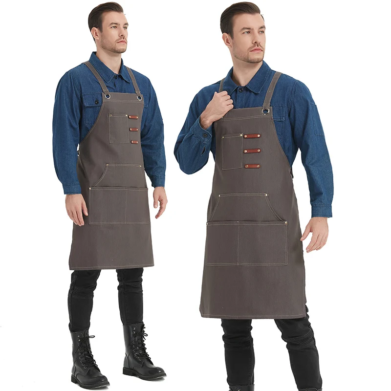 Coffee Shop Barista Chef Restaurant Men Leather Garden BBQ Grilling Denim Barber Canvas Work Aprons with Tool Pockets