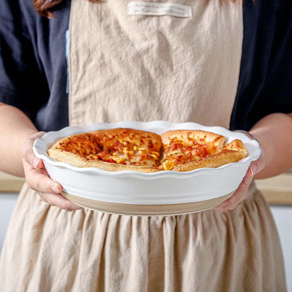 Highly Recommend Nordic Ceramic Pie Pans 10 Inch Round Baking Tray Plate For Pie Baking