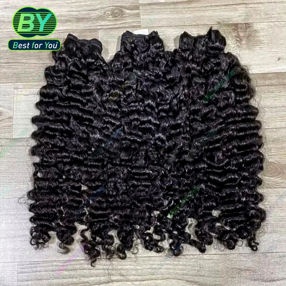 Необработанный пучок натуральных волос норки, пучок волос высокого качества, выровненный кутикулы, пучки необработанных индийских волос, волнистые пучки