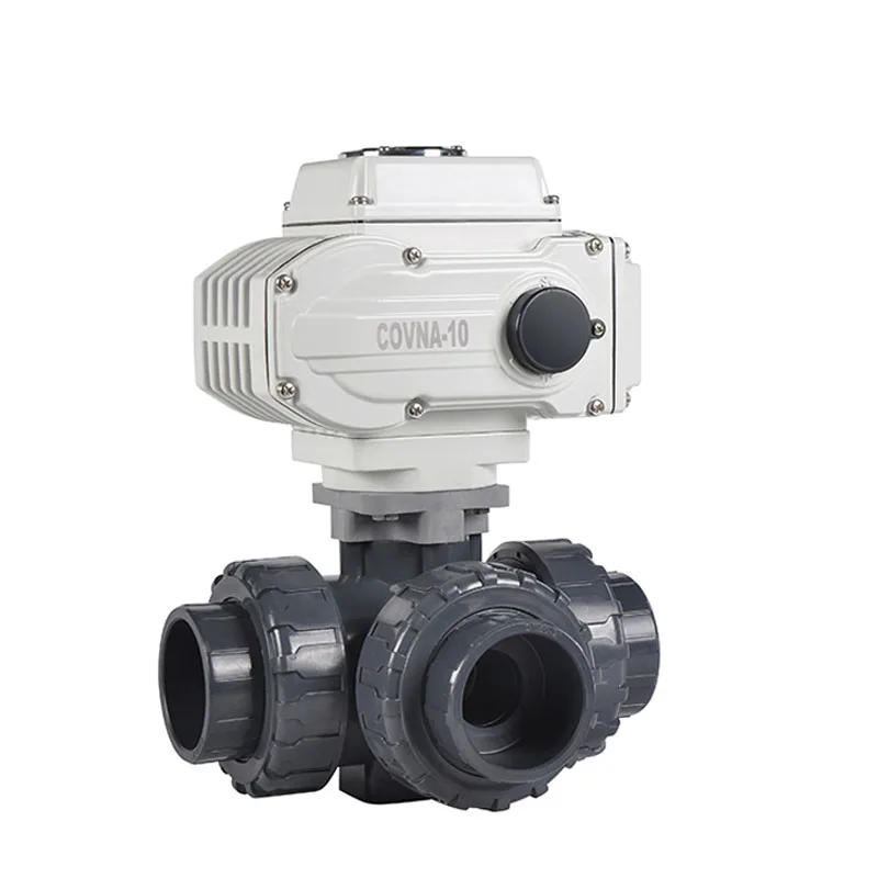 COVNA On Off Type Plastic Motorize Actuated Valves 120V DN50 3 Way Electric PVC Ball Valve