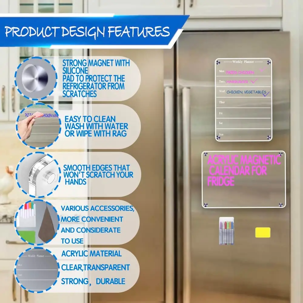 Антискользящая, не царапает магнитную доску холодильника и акриловую доску с календарем