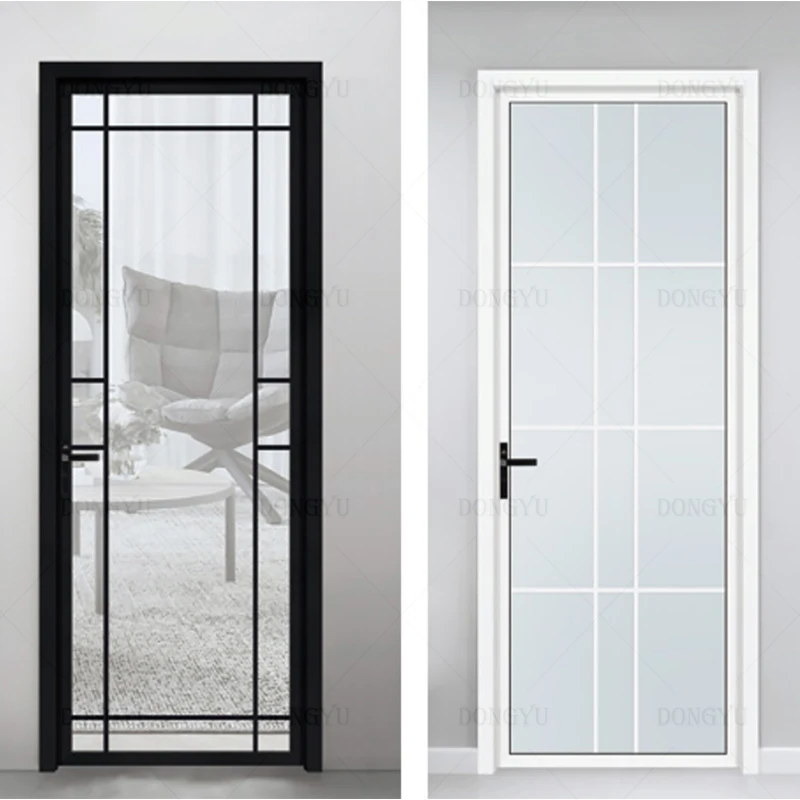 Rio Popular Modern Design Casement Doors Metal Simply Slimline French Door Aluminium Framed Frosted Glass Swing Bathroom Door