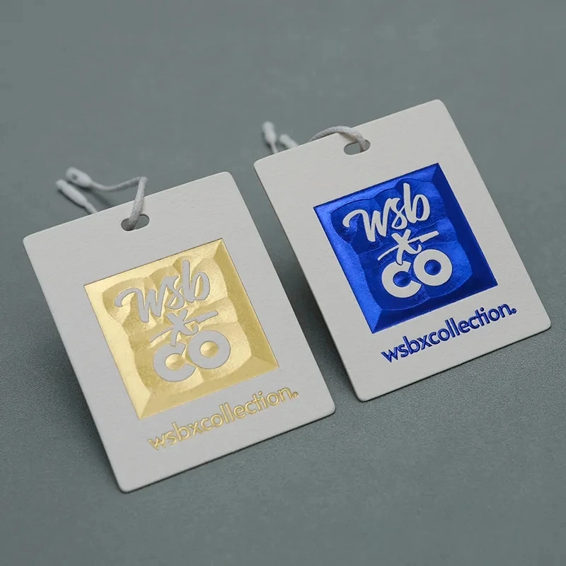 High Quality Custom Design 3D Embossed Hot Stamping Gold Foil Tag For Bags Shoes Clothing Hang