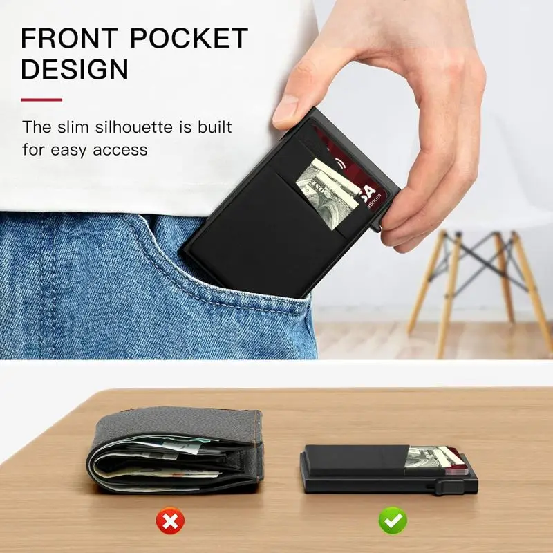 Auto Pop up Minimalist Business RFID Blocking Credit Card Holder Wallet with Money Pocket for For Dad Fathers