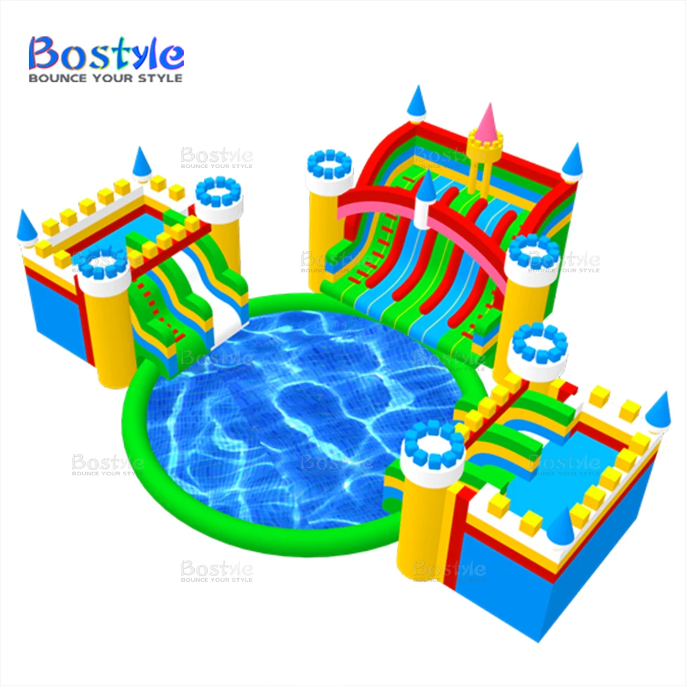 Popular Kids Ground Inflatable Theme Park Inflatable Water Park Games with Double Slide Pools Land Inflatable Aqua Park