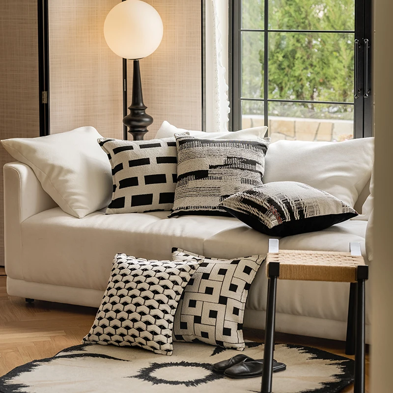 Scandinavian simple black and white colour weave jacquard pillow set sample room hotel home sofa flat bed head cushion pillow
