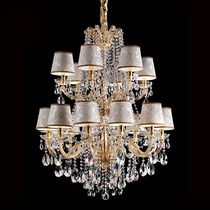 Hot Selling 4-Layer Lighting Crystal Chandeliers Gold Stair Lighting Pendant Lights For Hotel Interior Decorative