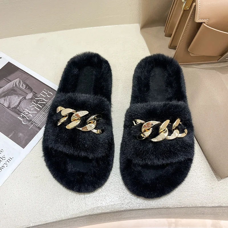 
Korea style designer women slippers outdoor faux slippers for women home chain slippers for women 