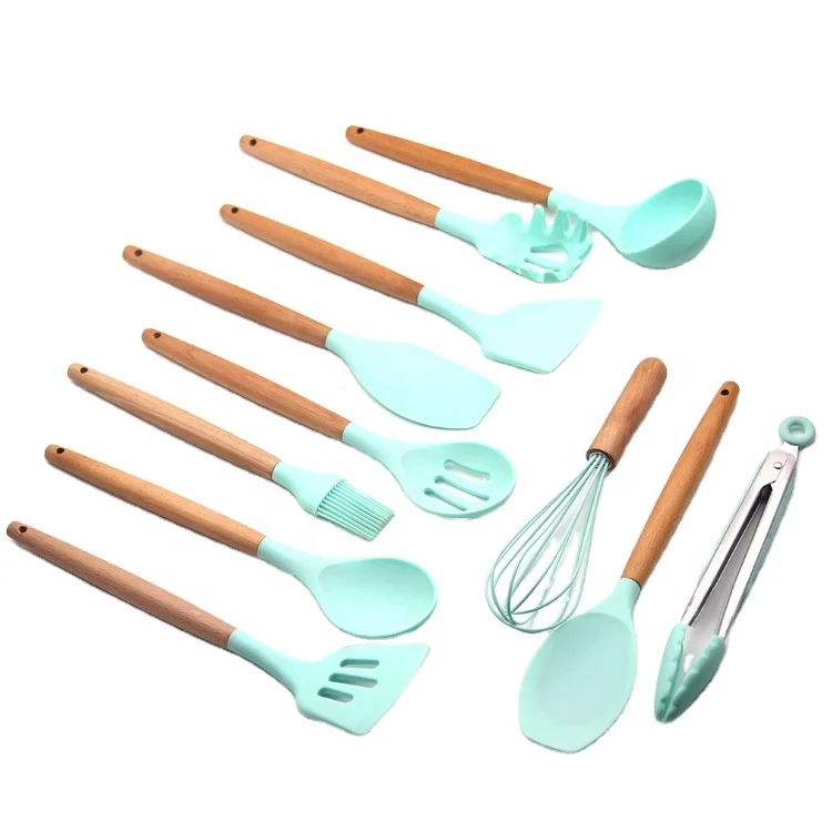 Kitchen Tool Wooden Handle 11-piece Kitchenware Non-stick Cookware Silicone Kitchenware Set Cooking Spatula Spoon Tool