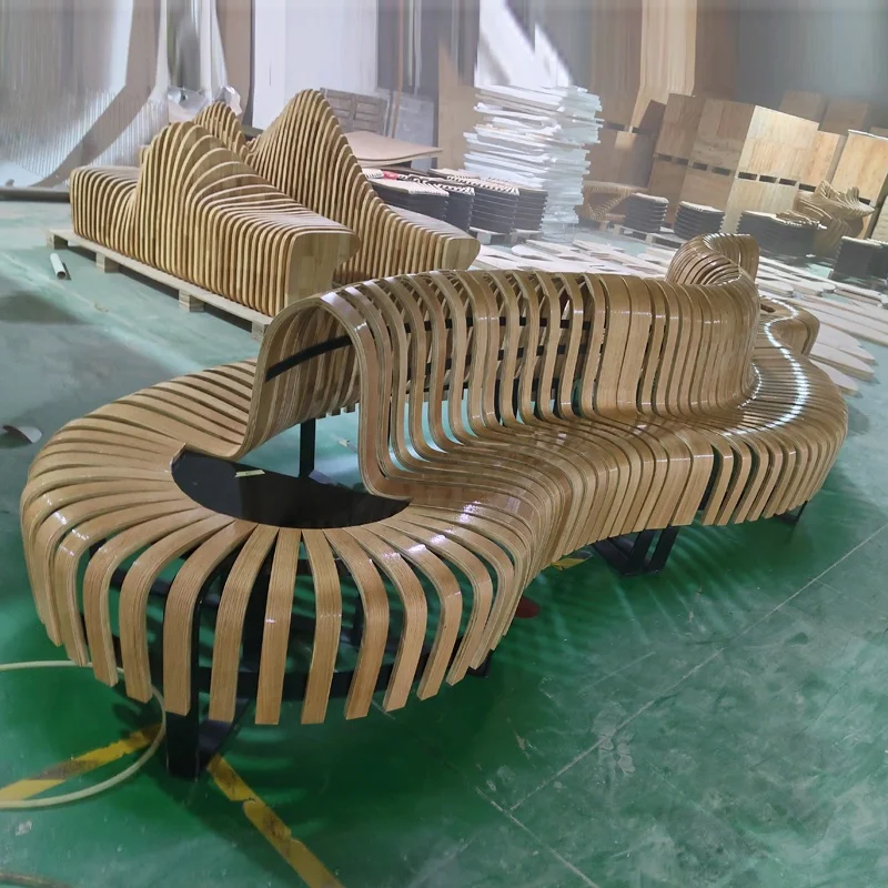 Curved Back Bench Parks Patios Customizable Easy-to-Clean Steel Metal Seating Solution Cost Effective Airports Train Stations