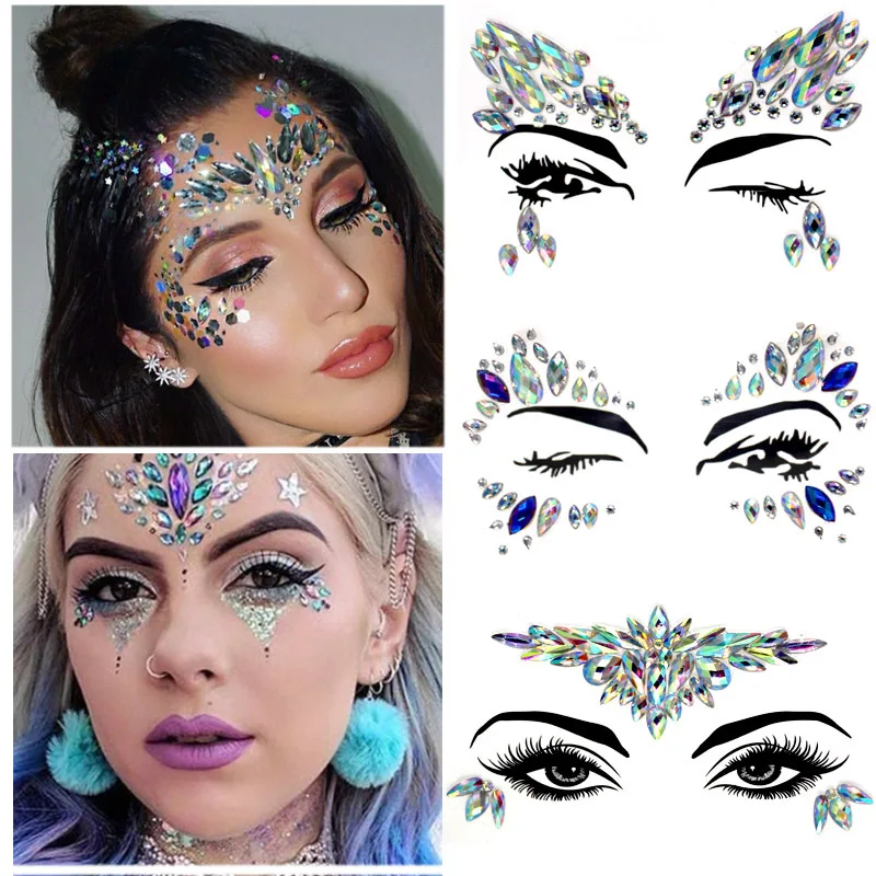 Wholesale Face Jewels Rave Gem Glitter Bling Tattoo Bindi Crystal Body Crystal Rhinestone Eye Stickers for Festival Party