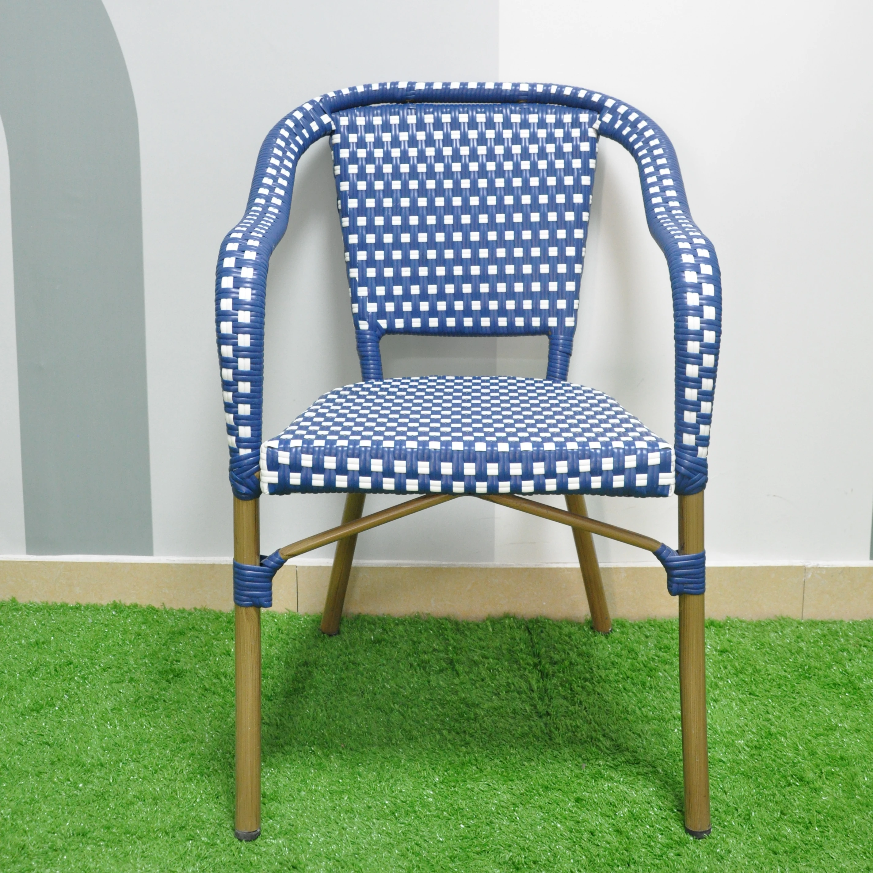 Hot Selling Modern Brand Metal French Garden Patio Outdoor Bistro Dining Aluminum Bamboo Rattan Wicker Chairs