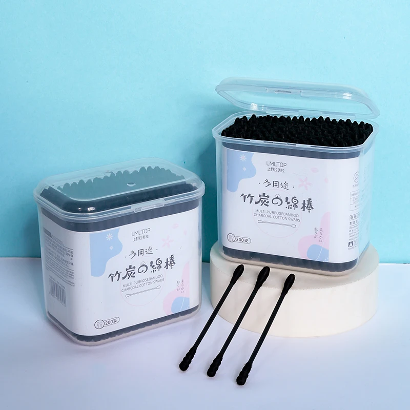 Lameila 200 pcs OEM New Products Custom Cotton Swabs Buds High Quality Bamboo Cotton Swabs Black Ear Cotton Buds A653
