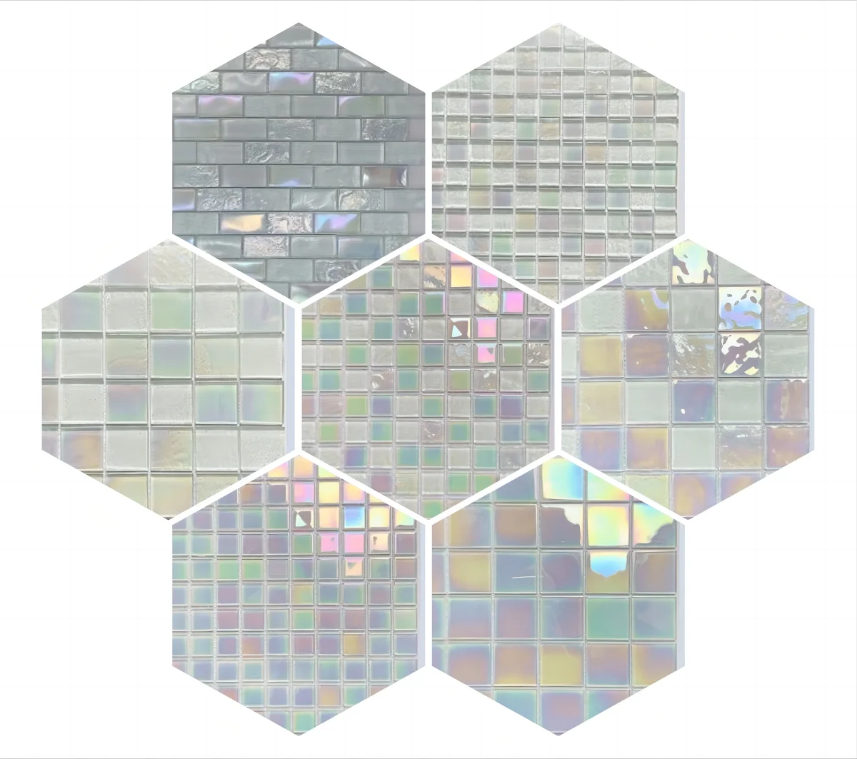 White Iridescent glass surface swimming pool mosaic