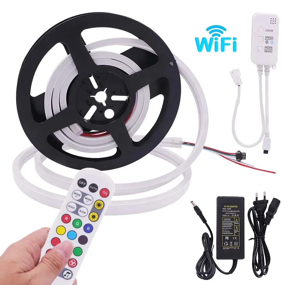 5V WS2812B LED Neon Strip Light 5050 Wifi Bluetooth-compatible Remote Control RGB Dream Color Flex Silicone Tube Lights Dimmable