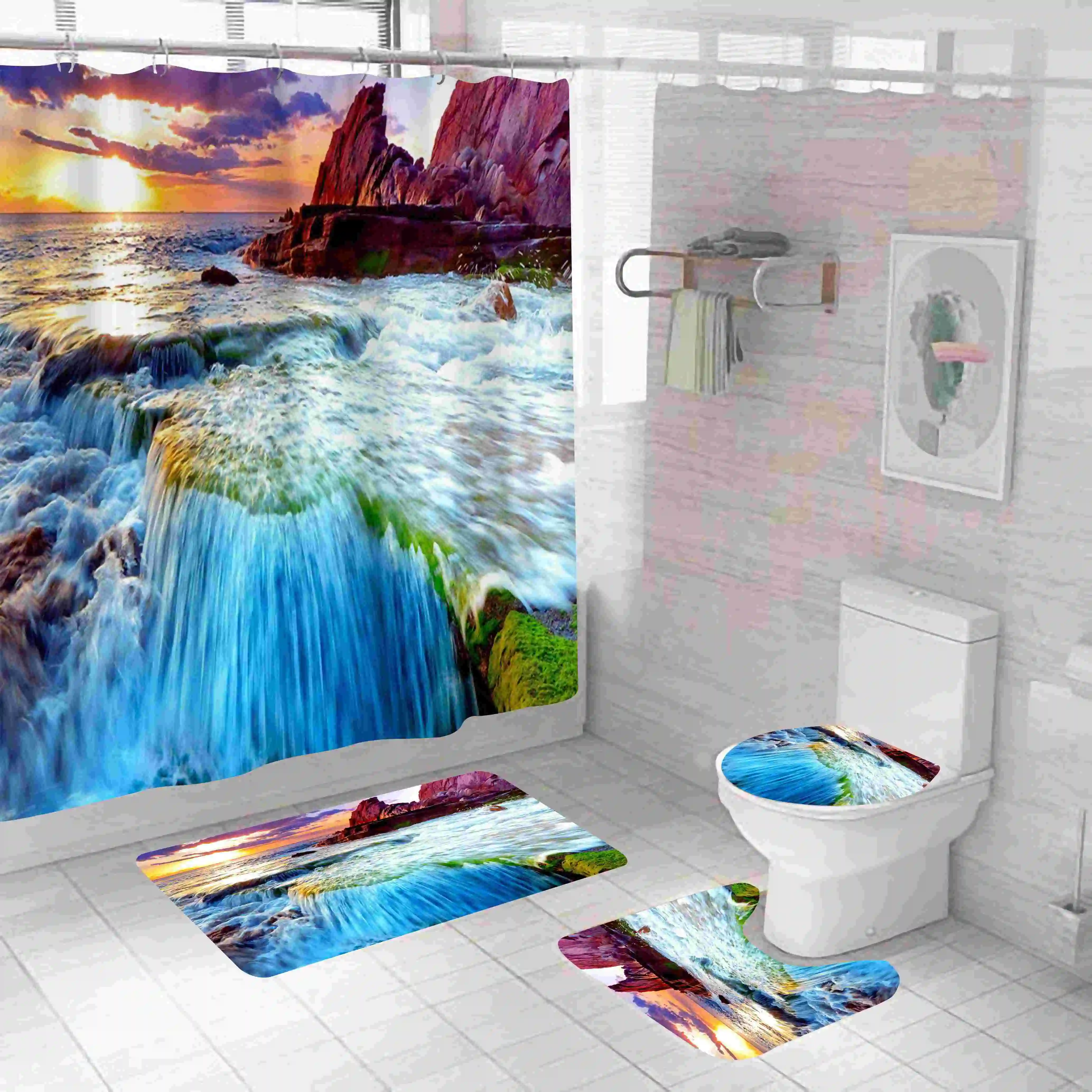 Wall Decor Natural Landscape Water Proof Shower Curtain Set New Custom Shower Curtain Bathroom Sets