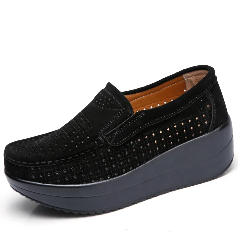 
women flat platform loafers shoes suede leather casual Wedges shoes slip on flats Moccasin shoes ladies 