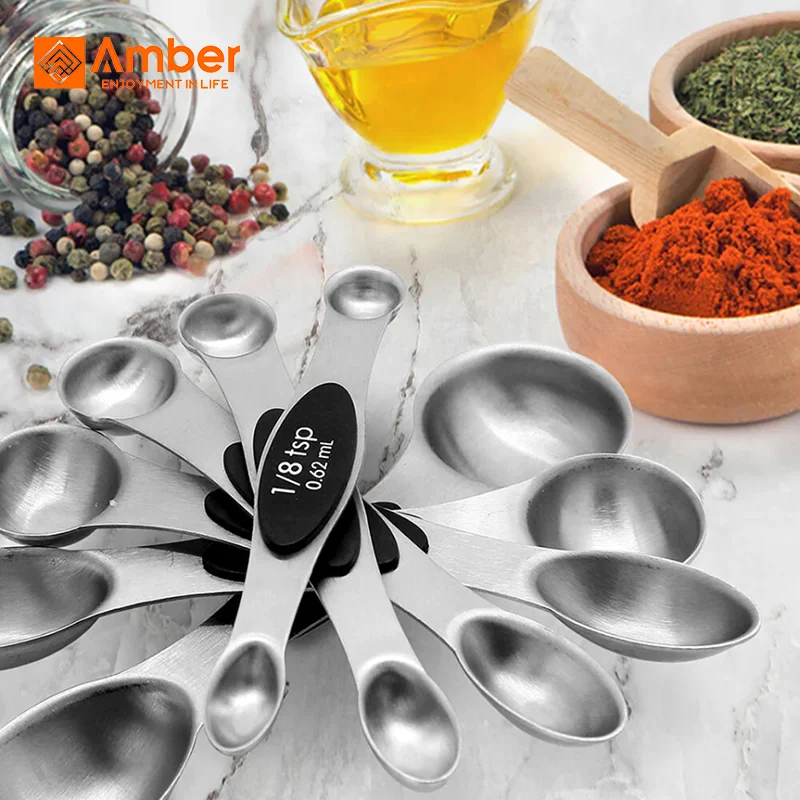 Eco-Friendly Multi-Function 8 Pcs Stainless Measuring Spice Spoons Set