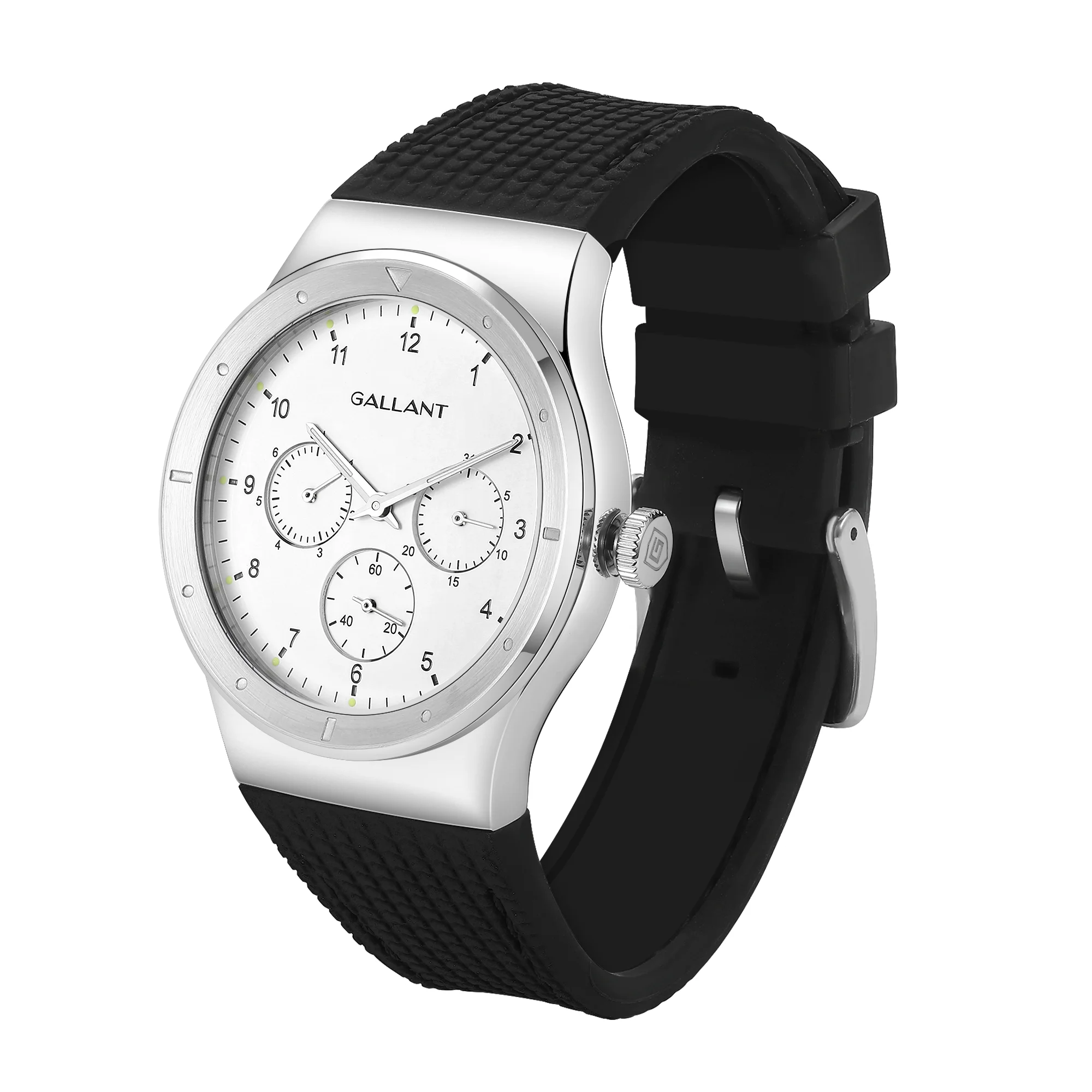 Gallant brand wholesale watches steel case white dial rubber watch strap quartz wrist sport watch