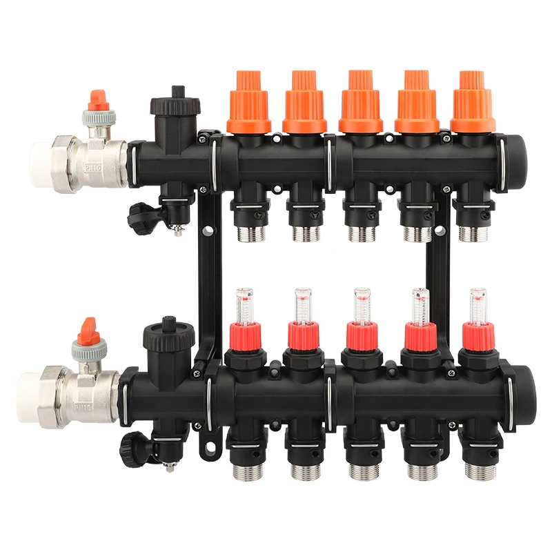 Manual Function Stop Valve and Flow Meter for Water Floor Heating Manifold Temperature Controller for Room or Hotel Application