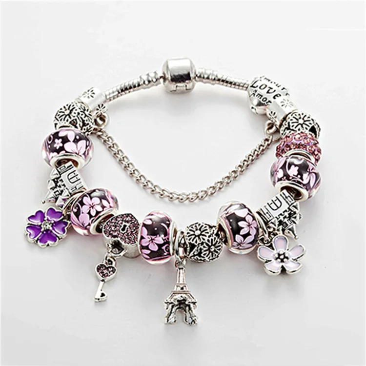 Designer Adjustable Silver Plated Butterfly Bear Luxury Bangle Beads Charm Bracelet for Women