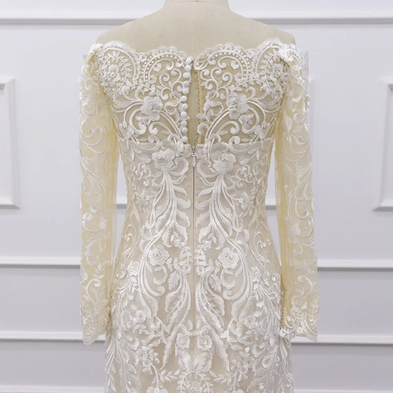 Eslieb SJ323 long sleeve  champagne  China wholesale Mermaid/Trumpet turkey wedding dress with fish tail