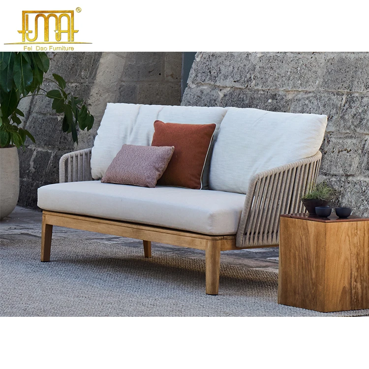Garden furniture teak wood frame outdoor patio sofa set with cushion