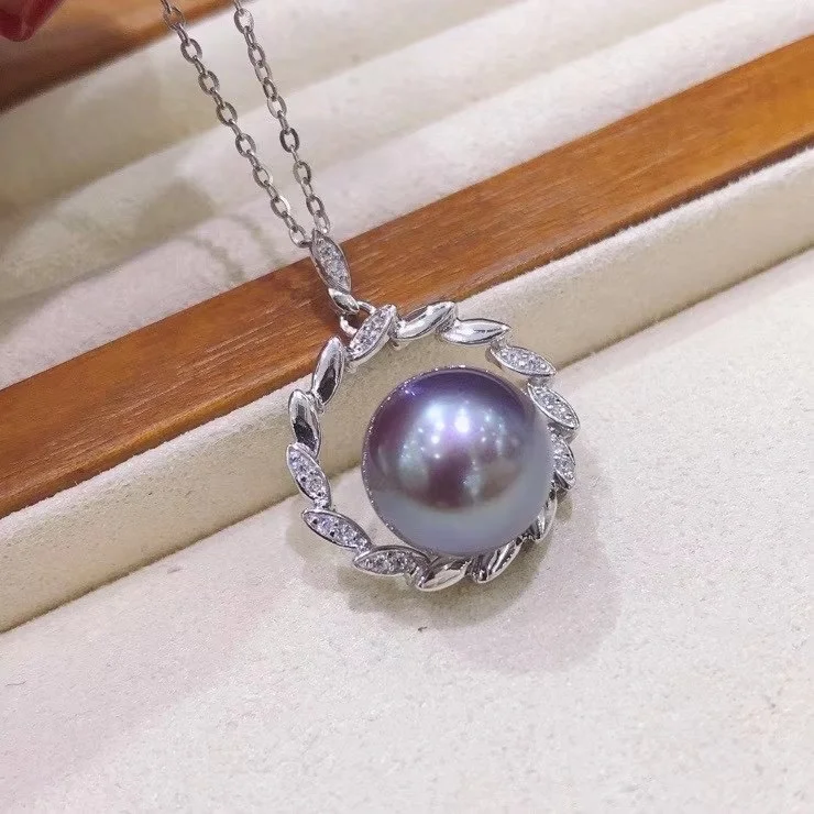 P732 11-12mm DIY Natural  Freshwater pearl charm pendant necklace accessory 925 sterling silver jewelry for women without chain