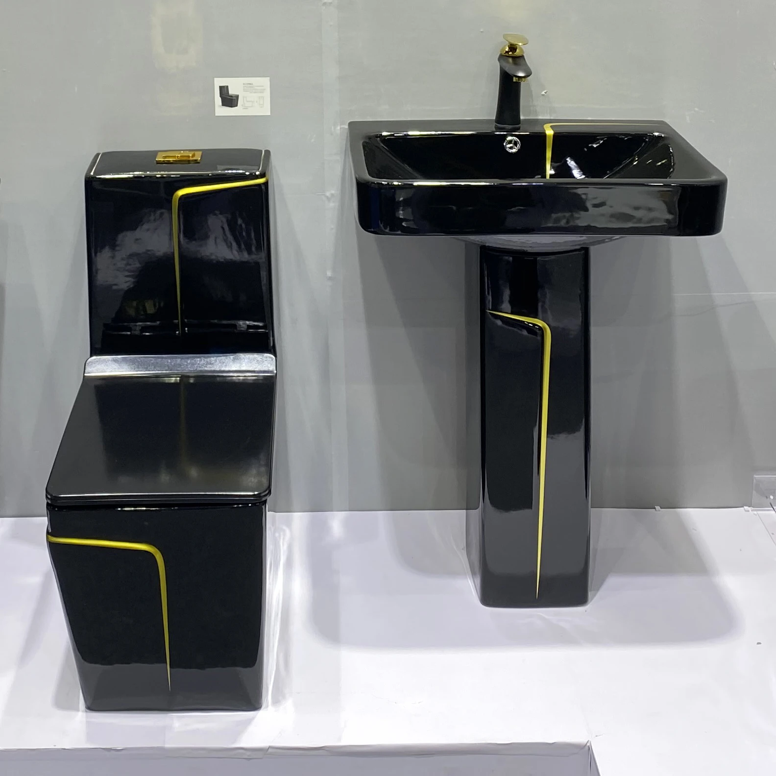 Modern bathroom sanitary ware one piece  toilet bowl floor bathroom sink and ceramic toilet black gold wc toilet set
