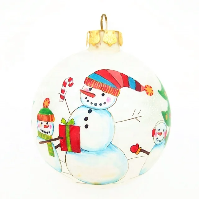Manufacture Personalized 80mm Snow Glass Christmas Ball Inside Painting Hand Blown Glass Ball Ornaments