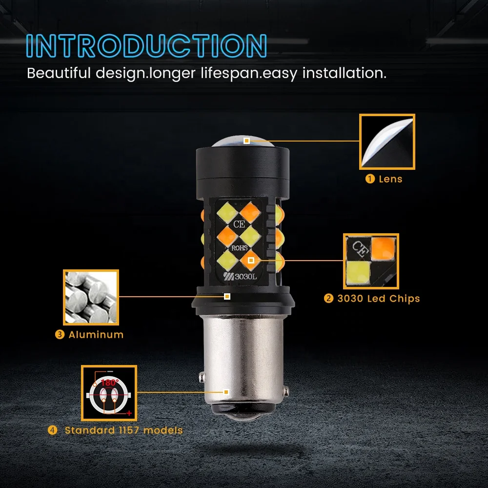 12 В постоянного тока 3030 светодиодная Автомобильная фара 1157 T25 3157 T20 WY21W 7443 белый и янтарный светодиодный сигнал поворота Стоп-сигнал Лампа