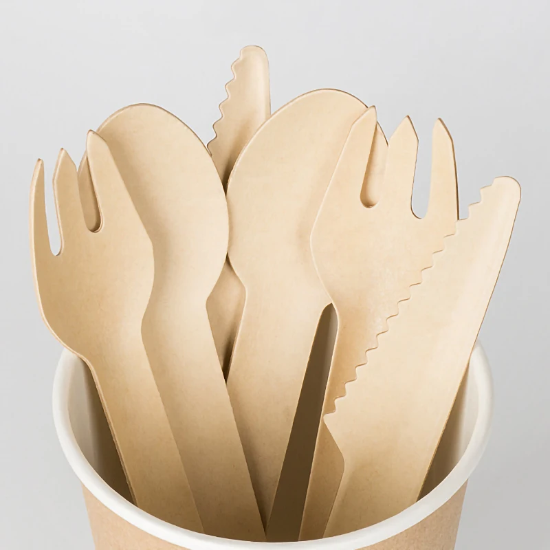 Одноразовые экологически чистые бумажные ложки для мороженого столовые приборы индивидуально бумажный нож вилка ложка и салфетка бумажное ремесло