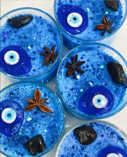 2023 New Features High End Fragrance Product Spiritual Blue Wax Evil Eye Crystal Infused Candles