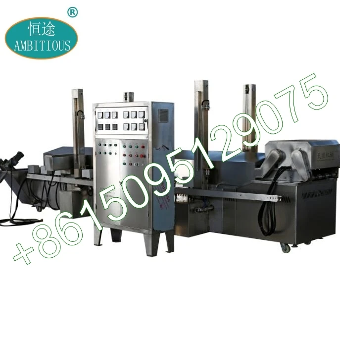 Industrial Automatic Continuous Conveyor Frying Machine with double belts PLC Control CE Certified factory price for